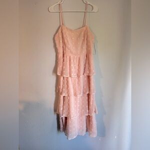 Pale Pink Tiered Dress with Dots - M